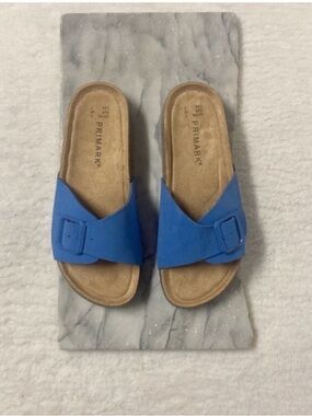 Primark Slip On Sandals Blue Faux Leather Single Buckle Strap Size 7